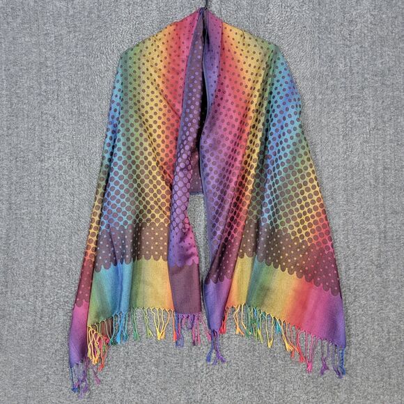 100% Pashmina Scarf Womens Multicolor Polka Dot Fringed Long Wrap Shawl 68x27 - Picture 1 of 9